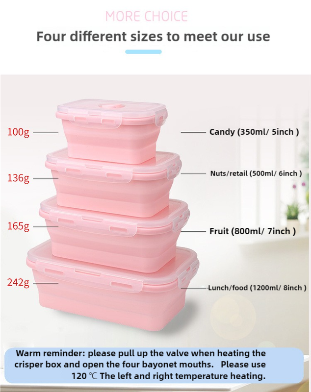 Green Collapsible Silicone Bento Box Set - 4-Piece Food-Grade Microwave & Freezer Safe Lunch Box Set