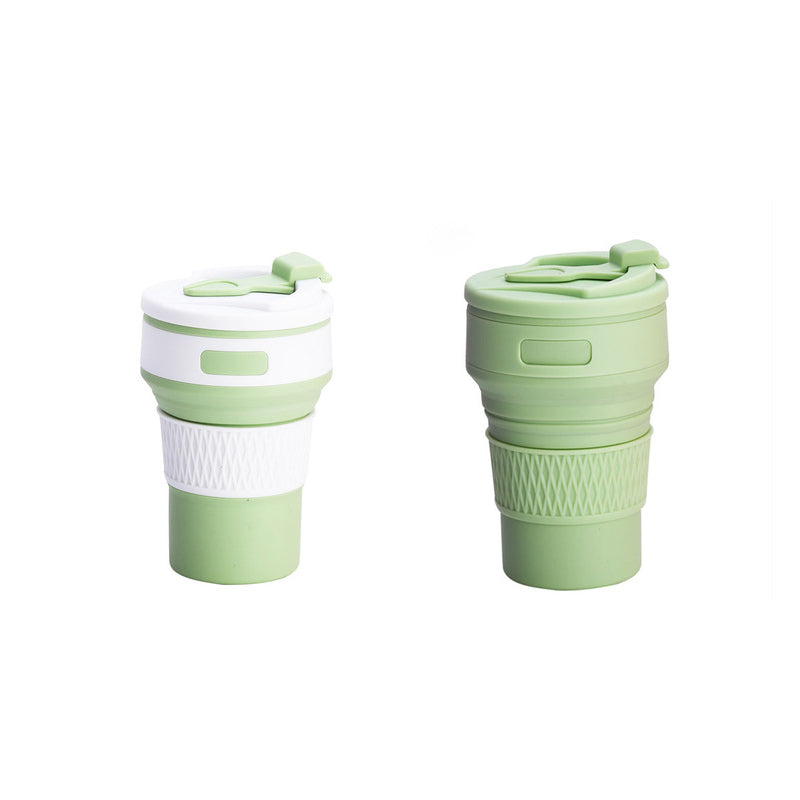 2 Pcs Green Collapsible Silicone Coffee Cup - Portable, Food-Grade, Microwave & Freezer Safe Travel Mug Combination pack of the same color