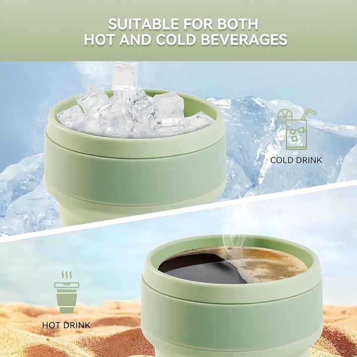 2 Pcs Blue Collapsible Silicone Coffee Cup - Portable, Food-Grade, Microwave & Freezer Safe Travel Mug Combination pack of the same color