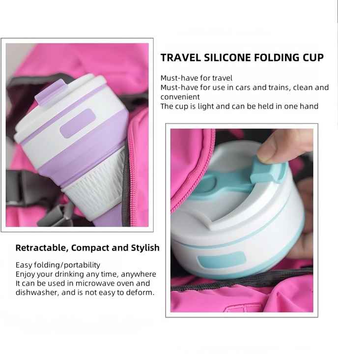 2 Pcs Blue Collapsible Silicone Coffee Cup - Portable, Food-Grade, Microwave & Freezer Safe Travel Mug Combination pack of the same color