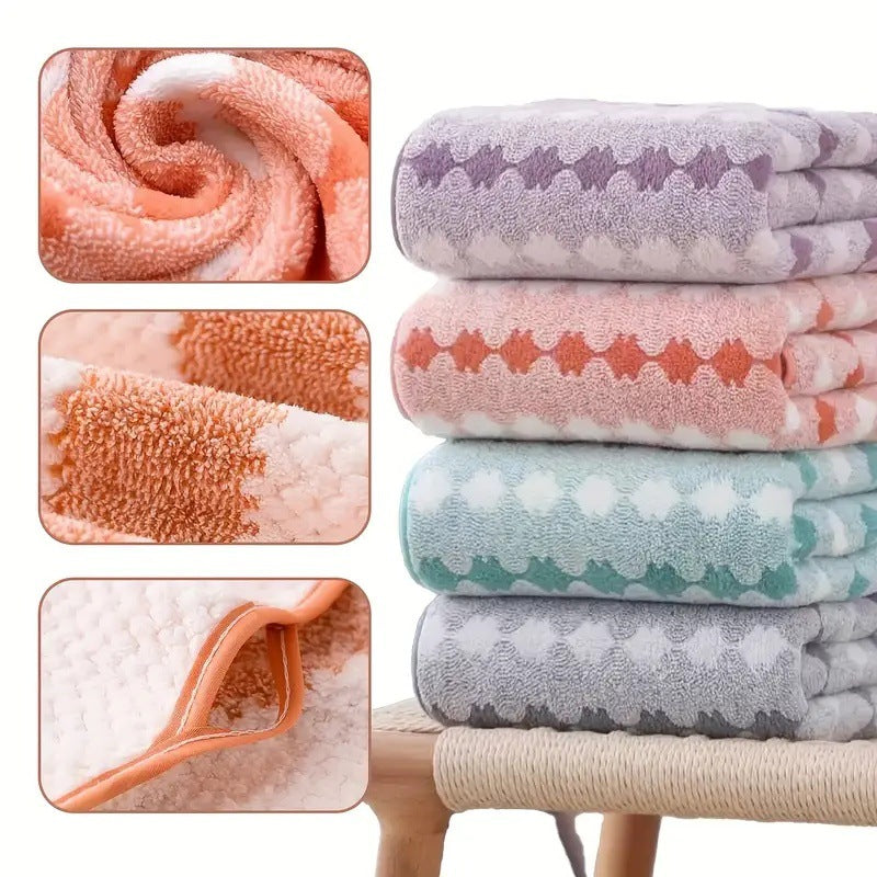 Purple Premium Coral Fleece Towel Set - 1 Bath Towel 88x170cm + 3 Hand Towels 35x35cm - Soft, Absorbent, and Quick-Drying