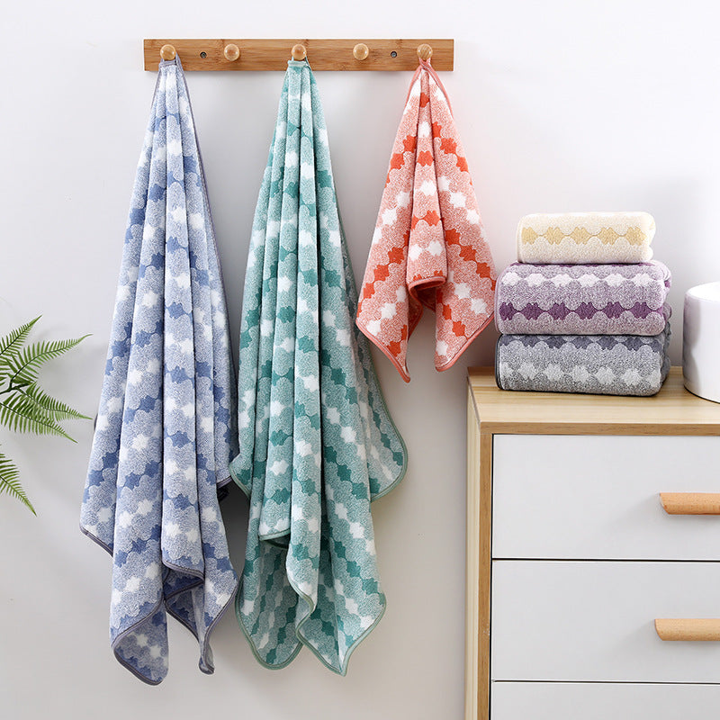 Purple Premium Coral Fleece Towel Set - 1 Bath Towel 88x170cm + 3 Hand Towels 35x35cm - Soft, Absorbent, and Quick-Drying