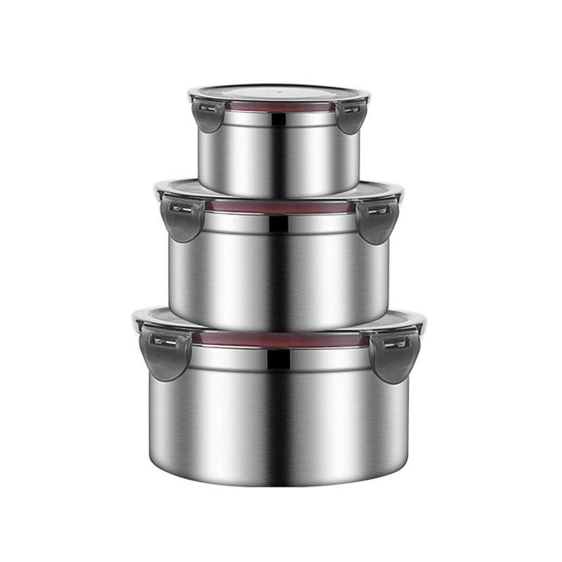 Brown 3-Piece 304 Stainless Steel Food Storage Set with Leak-Proof Lids – Round Design for Fridge and Meal Prep