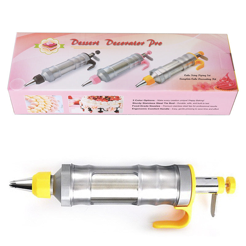 Yellow Cream Piping Gun for Cookie Decorating – 6 Nozzle DIY Set for Baking and Cake Decoration