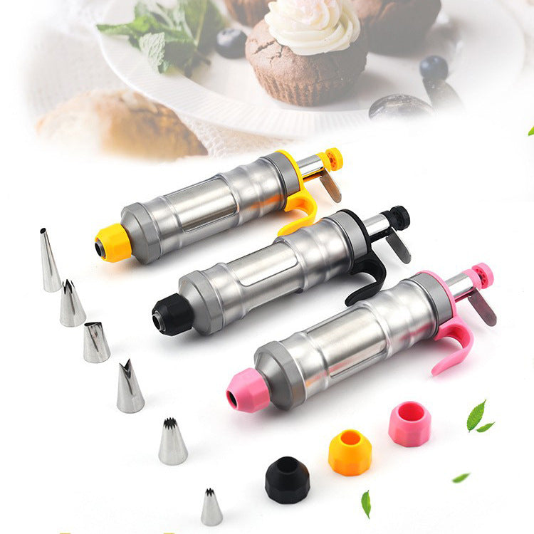 Yellow Cream Piping Gun for Cookie Decorating – 6 Nozzle DIY Set for Baking and Cake Decoration