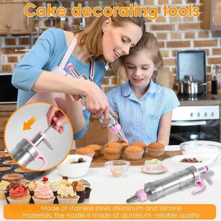 Yellow Cream Piping Gun for Cookie Decorating – 6 Nozzle DIY Set for Baking and Cake Decoration