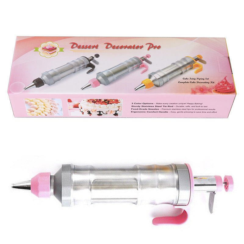 Pink Cream Piping Gun for Cookie Decorating - 6 Nozzle DIY Set for Baking and Cake Decoration