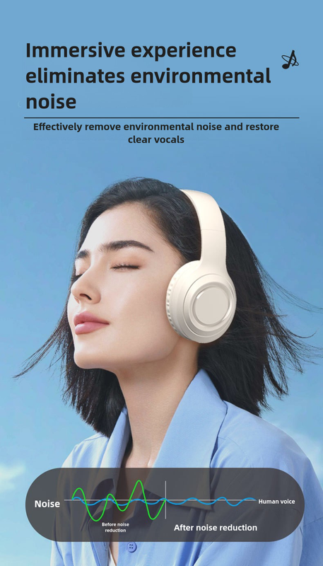 Off White and Orange Wireless Headphones - 400mAh, 16H Playtime, SD Card & Aux Support