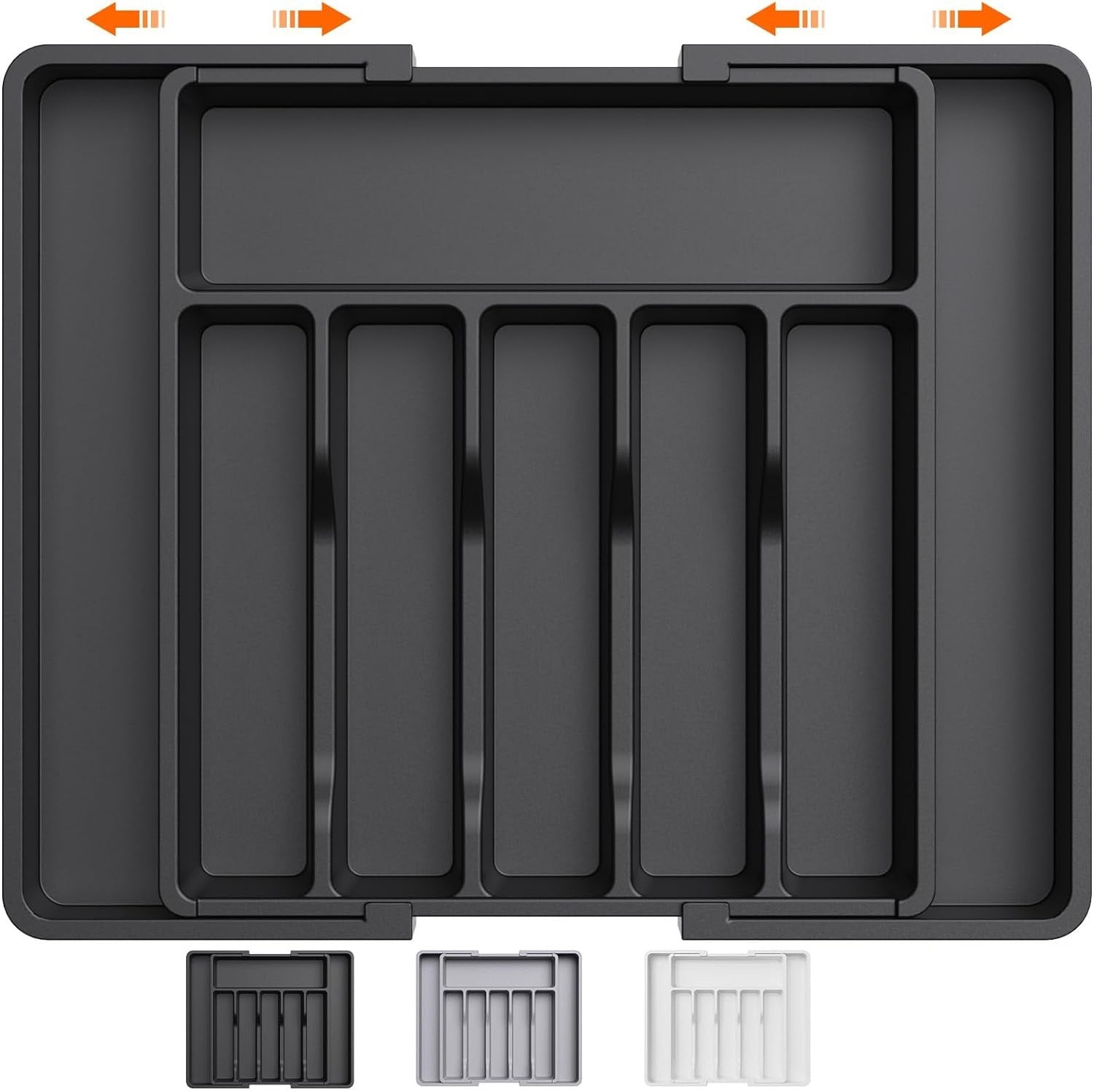 Grey Adjustable Polypropylene Kitchen Drawer Organizer - 8 Compartments, Large Capacity, Easy to Clean