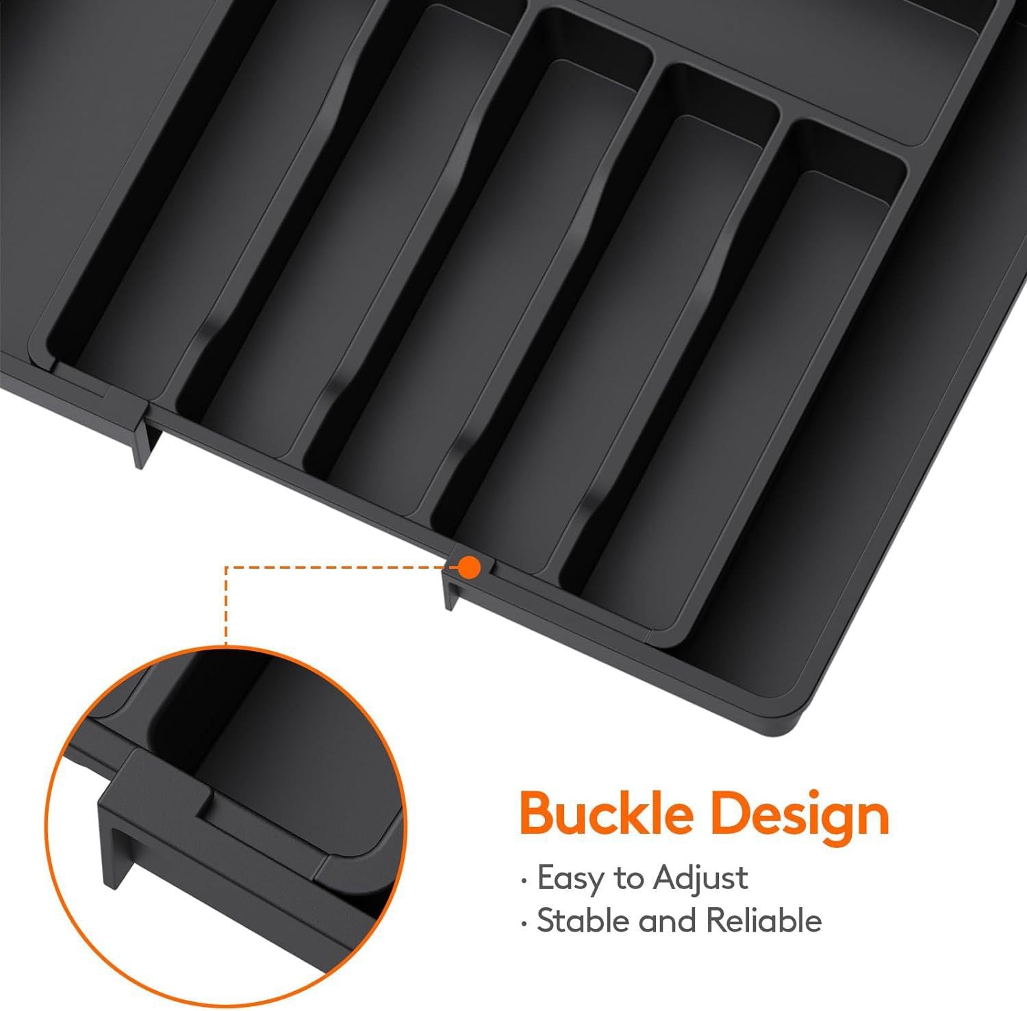 Grey Adjustable Polypropylene Kitchen Drawer Organizer - 8 Compartments, Large Capacity, Easy to Clean