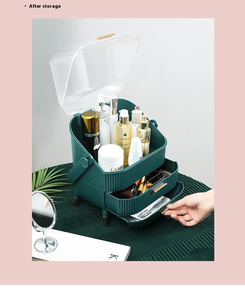 Dark Green Multifunctional Makeup Organizer with Large Capacity and Transparent Design Makeup is a prop for shooting and is not included