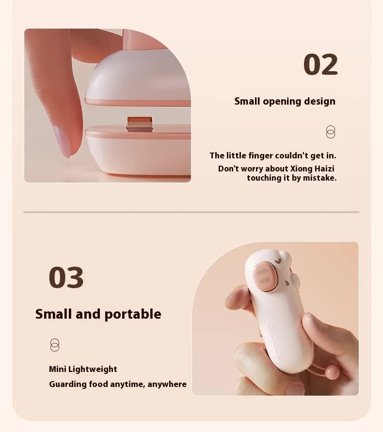 2 Pcs Light Brown Bear Mini Handheld Heat Sealing Machine for Food Bags - Compact, Portable, USB Rechargeable