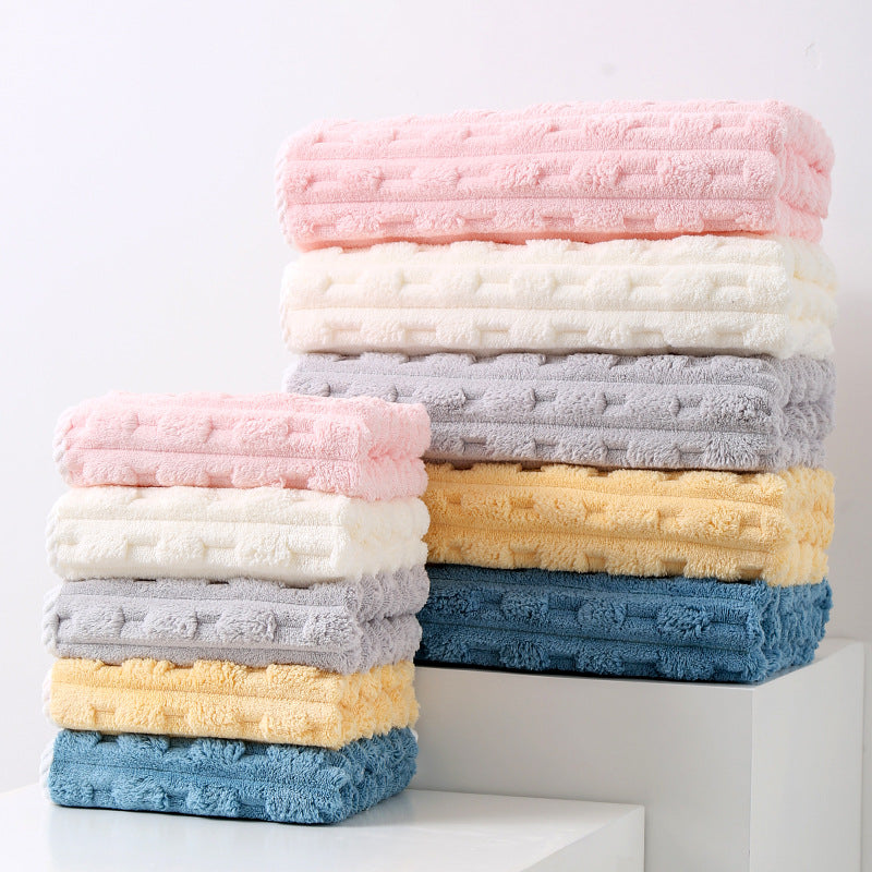 Pink Thickened Coral Fleece Towel Set, Large Bath Towel & Face Towel Combo, Soft & Absorbent Towels for Home Use