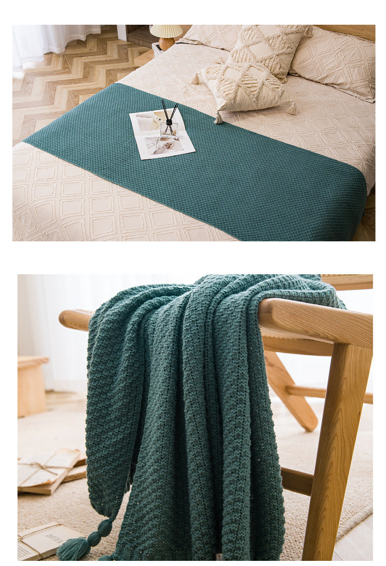 White 110cm x 150cm Soft Tassel Throw Blanket for Sofa or Bed, Cozy Casual Blanket for Office Nap, Minimalist Bed End Cover