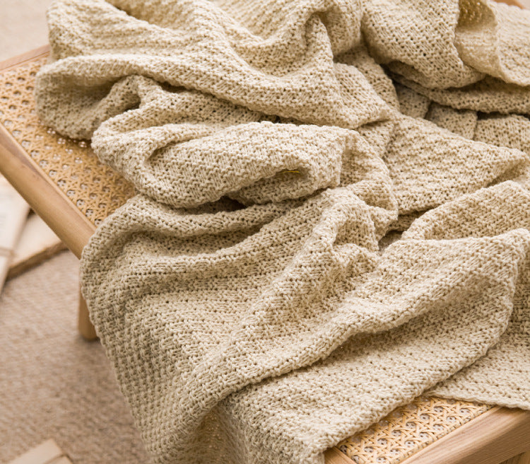 Beige 110cm x 150cm Soft Tassel Throw Blanket for Sofa or Bed, Cozy Casual Blanket for Office Nap, Minimalist Bed End Cover