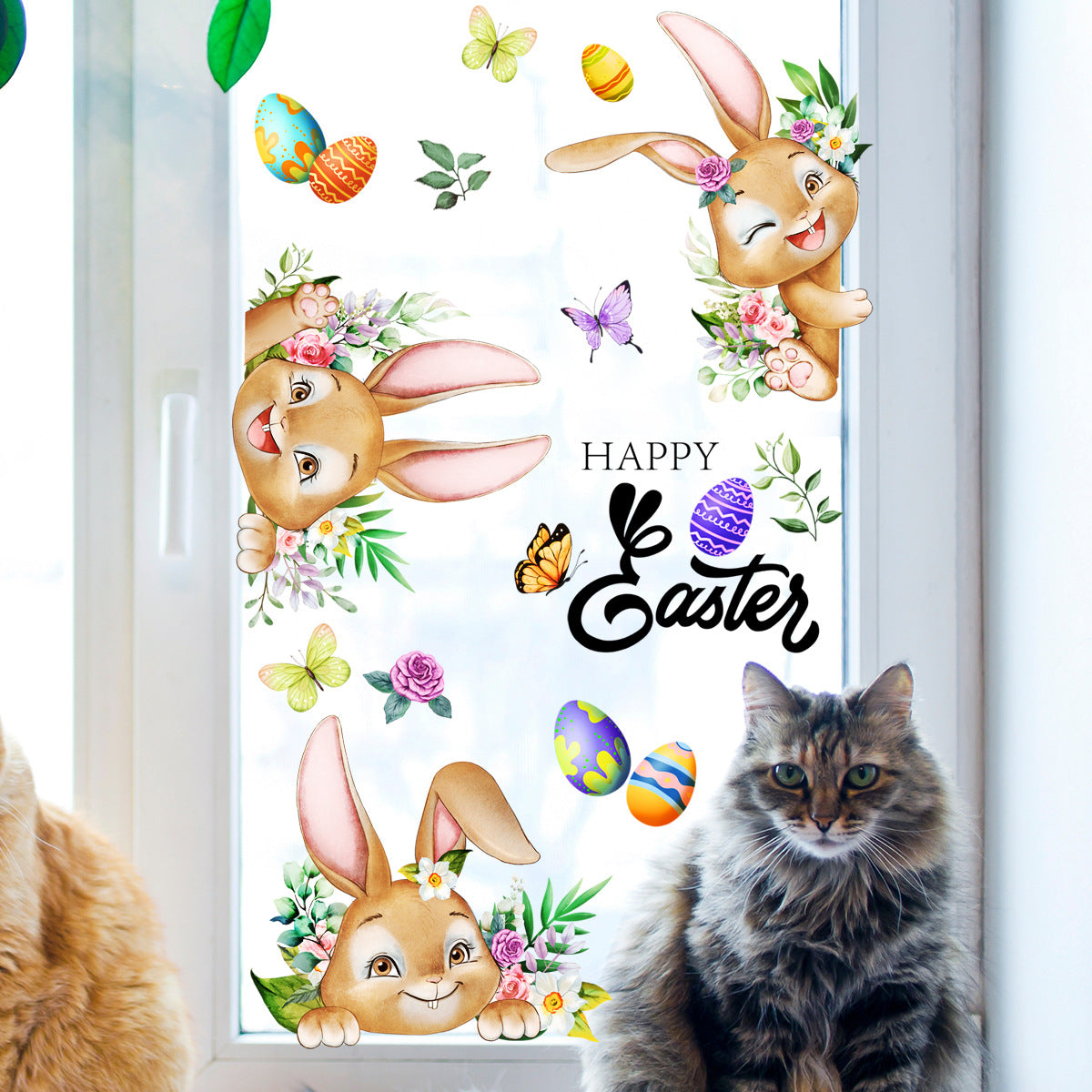 3 Sheet， Creative Easter Bunny & Egg Window Decal - Adhesive Wall Stickers for Living Room & Bedroom 60cm x 30cm