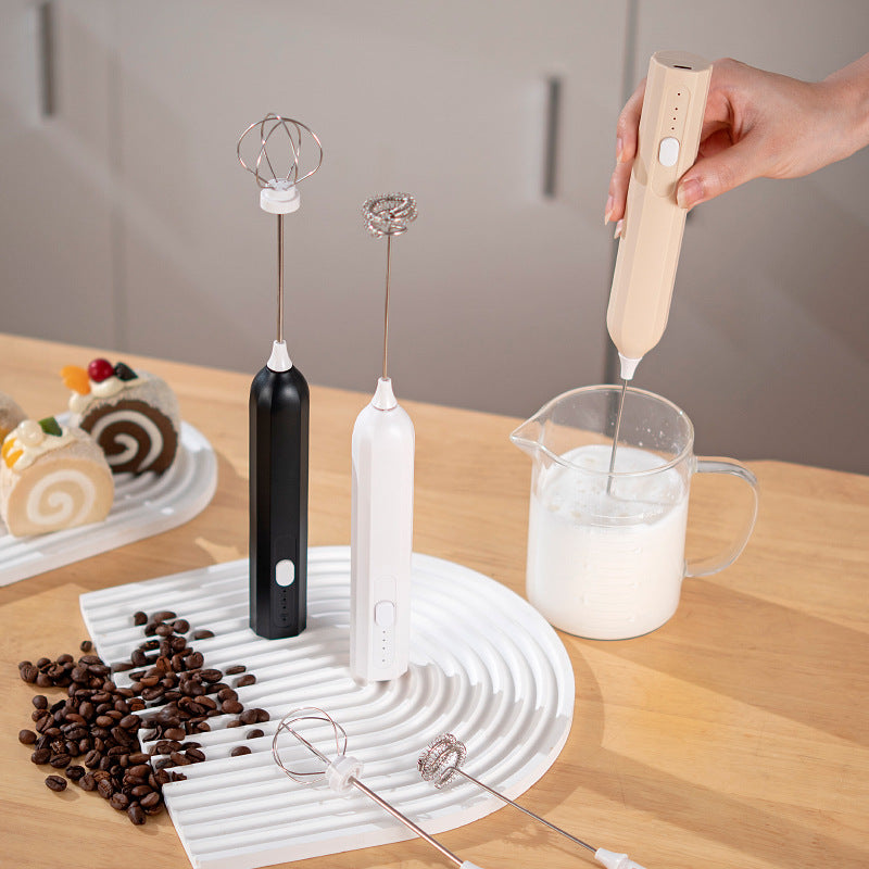 White Electric Milk Frother Handheld - USB Rechargeable Milk Foamer with 2 Whisks - Perfect for Coffee, Lattes, Cappuccinos & More