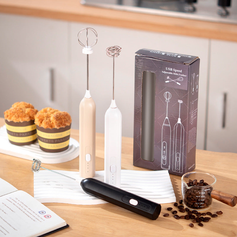 Khaki Electric Milk Frother Handheld - USB Rechargeable Milk Foamer with 2 Whisks - Perfect for Coffee, Lattes, Cappuccinos & More