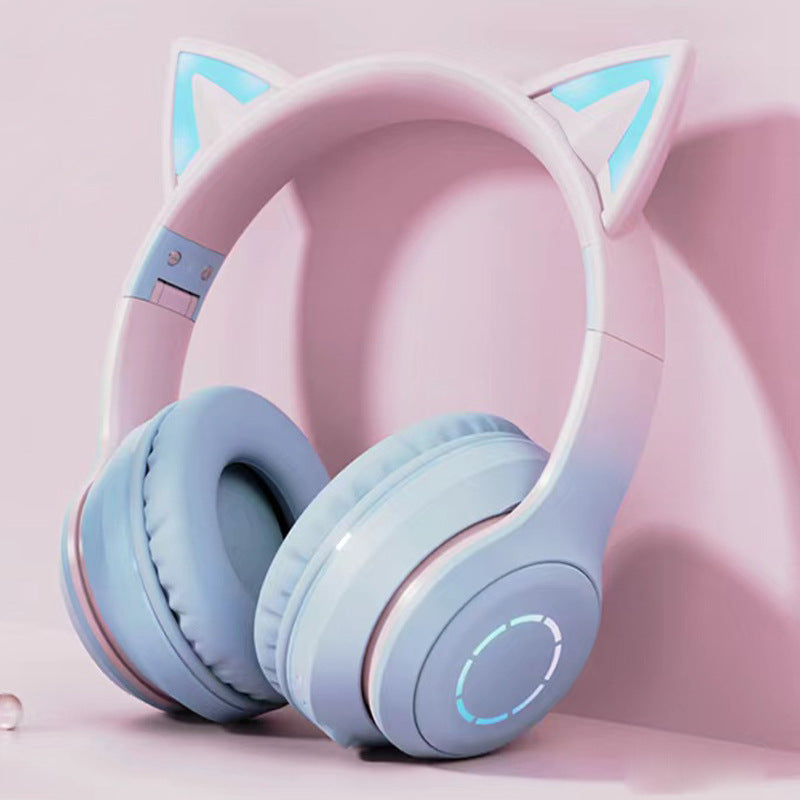 Pink Wireless Cat Ear Headphones with RGB Lights & Detachable Mic - Bluetooth 5.1
