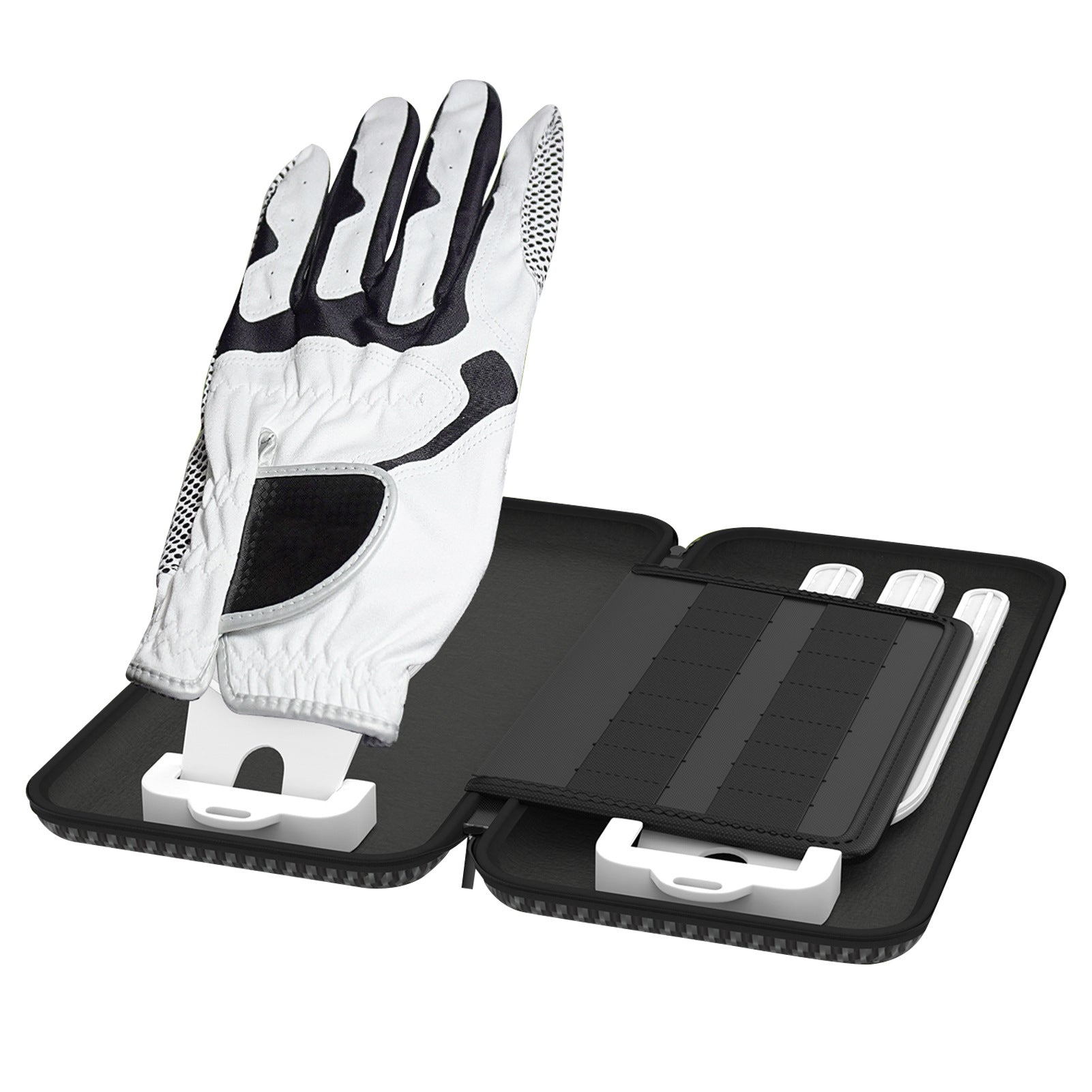 Premium Golf Glove Holder Case - Keeps Gloves Dry & Shaped, Carbon Fiber Look with Hook Gloves Not Included