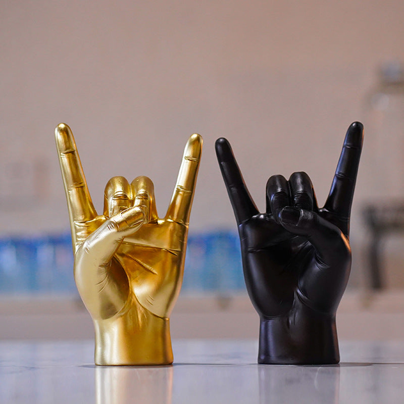 Black Right Hand Resin Rock and Roll Hand Figurine - Stylish Desk and Living Room Decor