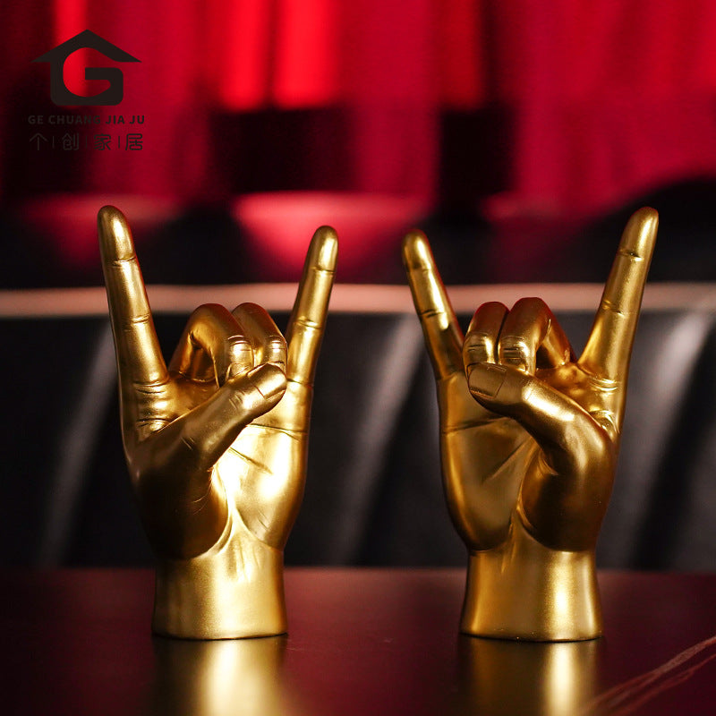 Black Right Hand Resin Rock and Roll Hand Figurine - Stylish Desk and Living Room Decor