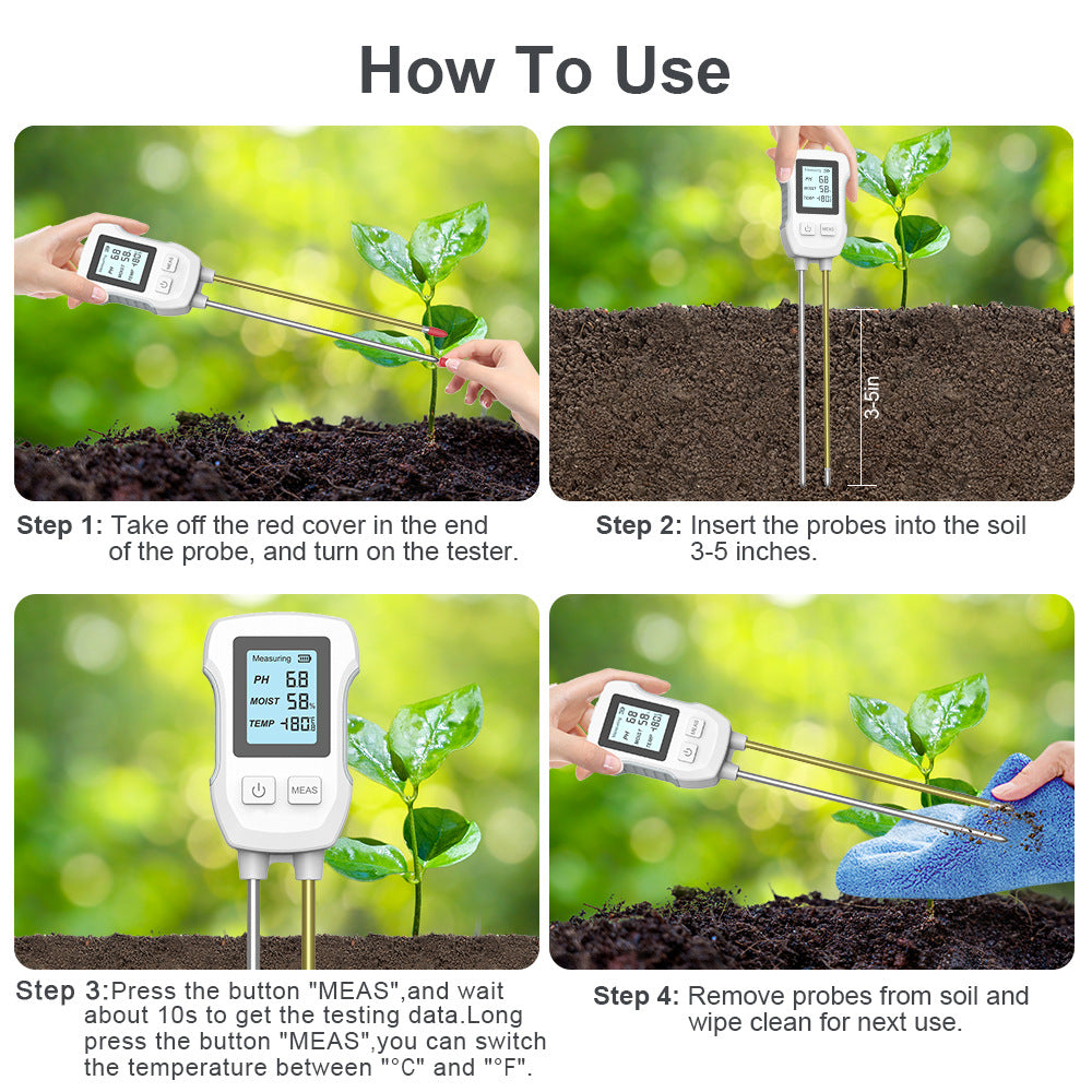3-in-1 Soil Detector for pH, Moisture, and Temperature - Gardening Tool for Healthy Plants Battery not included