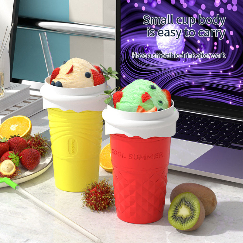 Yellow Cool Summer Slushie Cup - 500ml Quick-Freeze Smoothie Maker with Straw