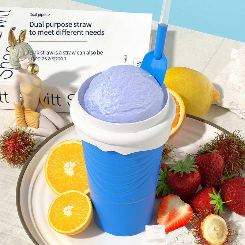Yellow Cool Summer Slushie Cup - 500ml Quick-Freeze Smoothie Maker with Straw