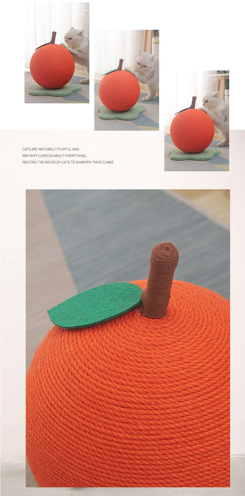 Adorable Orange-Shaped Cat Scratcher - Durable Sisal & Soft Base Large size: 30x30x33cm