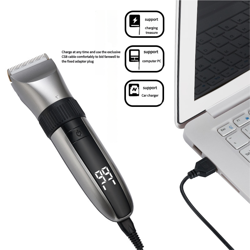 Cordless Electric Hair Clipper with LED Display - 8 Blue Adjustable Lengths