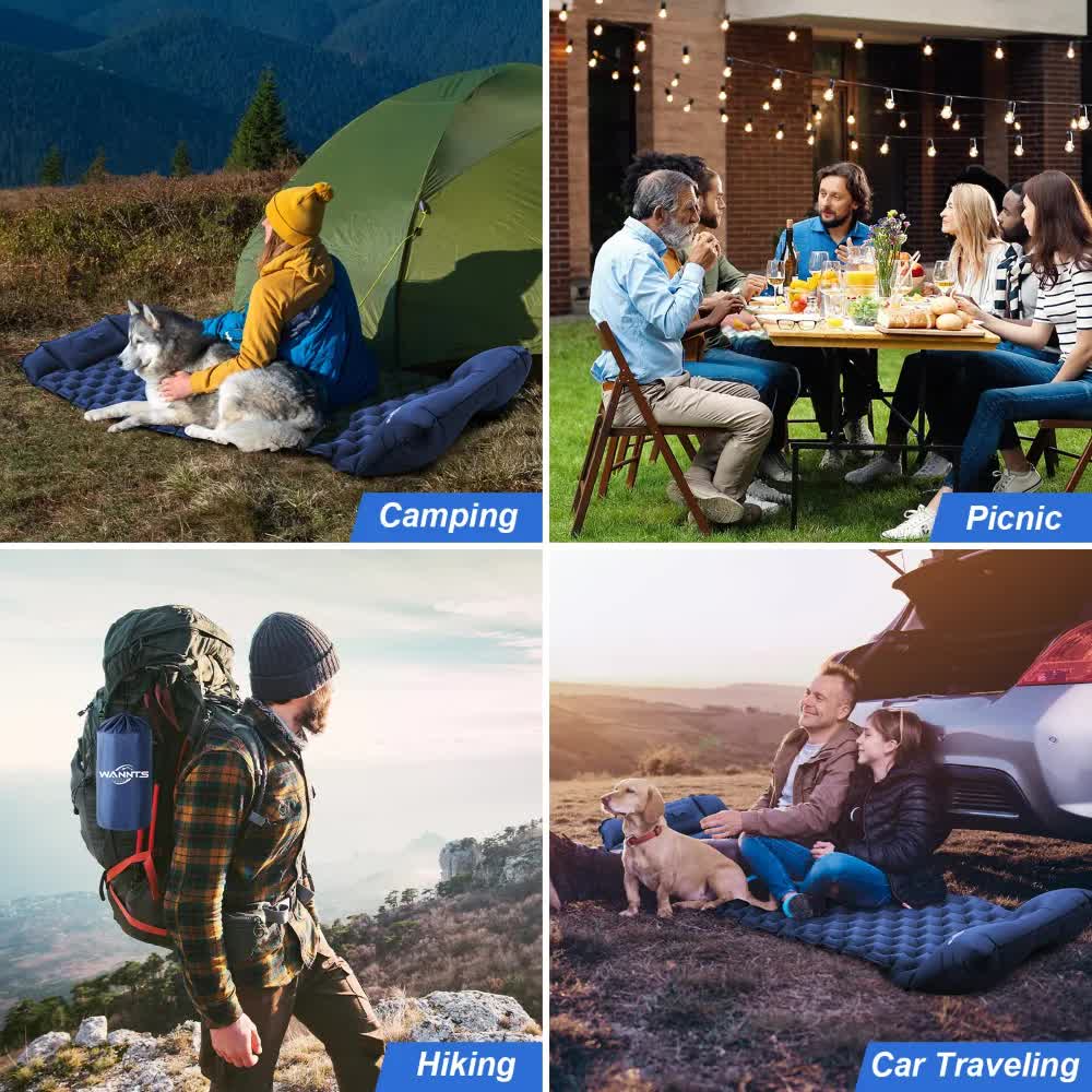 Orange Portable Outdoor Inflatable Mat - Foot-Operated Camping Sleeping Pad