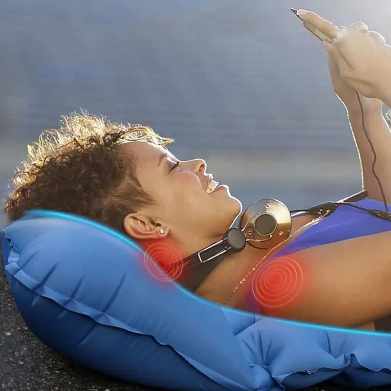 Orange Portable Outdoor Inflatable Mat - Foot-Operated Camping Sleeping Pad