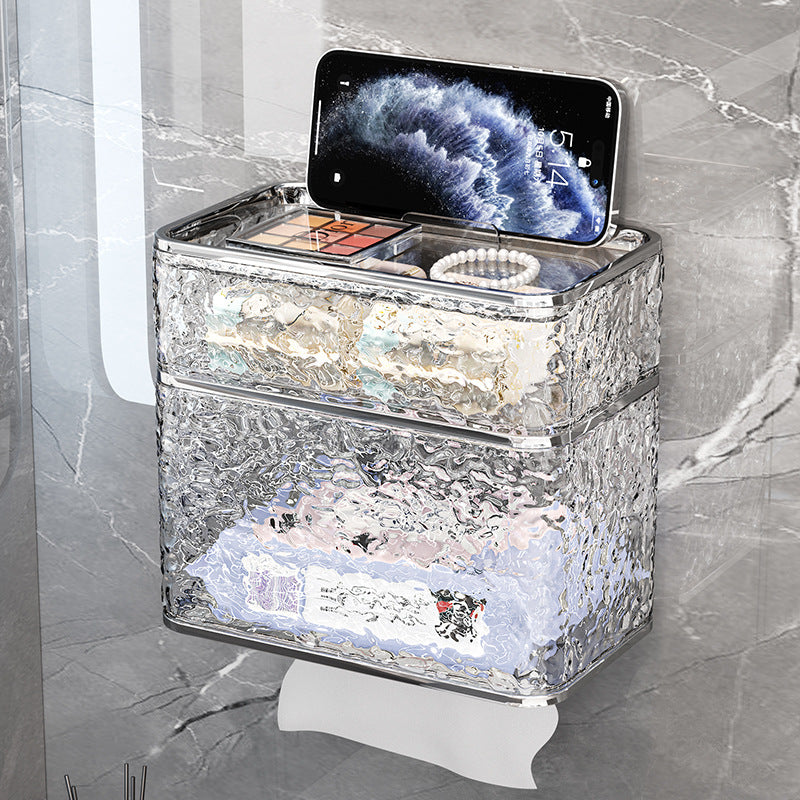 2PCS Stylish Double-Layer Transparent Wave-Textured Tissue Box Holder - Stylish Bathroom Storage