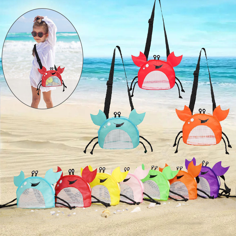 3 PCS Green Cute Crab Mesh Beach Bag for Kids - Shell Collecting Sand Toy Bag for Toddlers