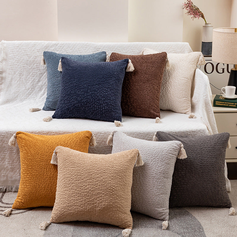 Yellow Pillow Covers - Tassel Accent Cushion Covers - 45x45cm Set of 2