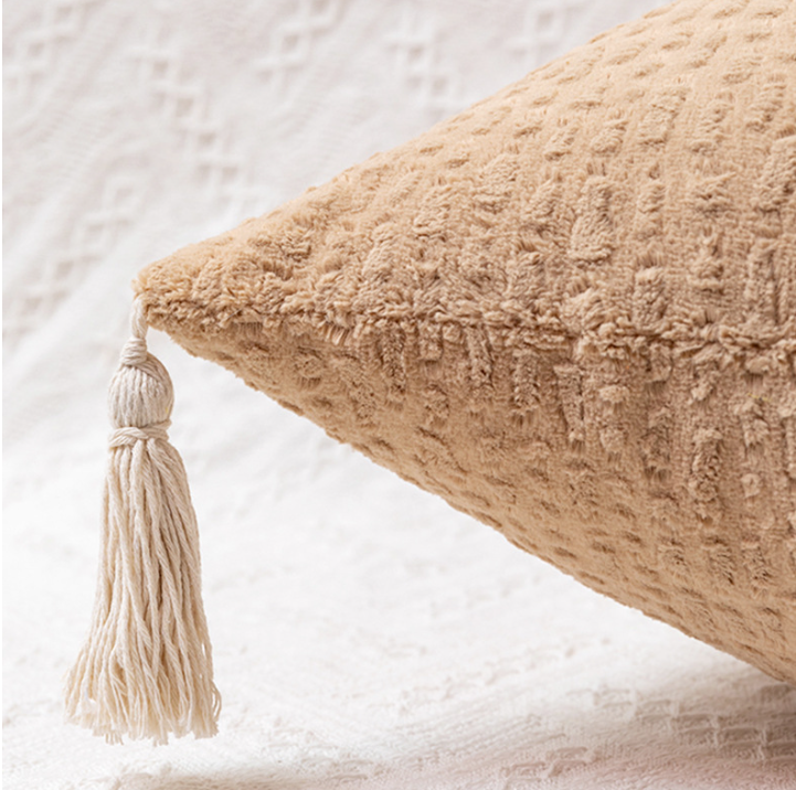 Yellow Pillow Covers - Tassel Accent Cushion Covers - 45x45cm Set of 2
