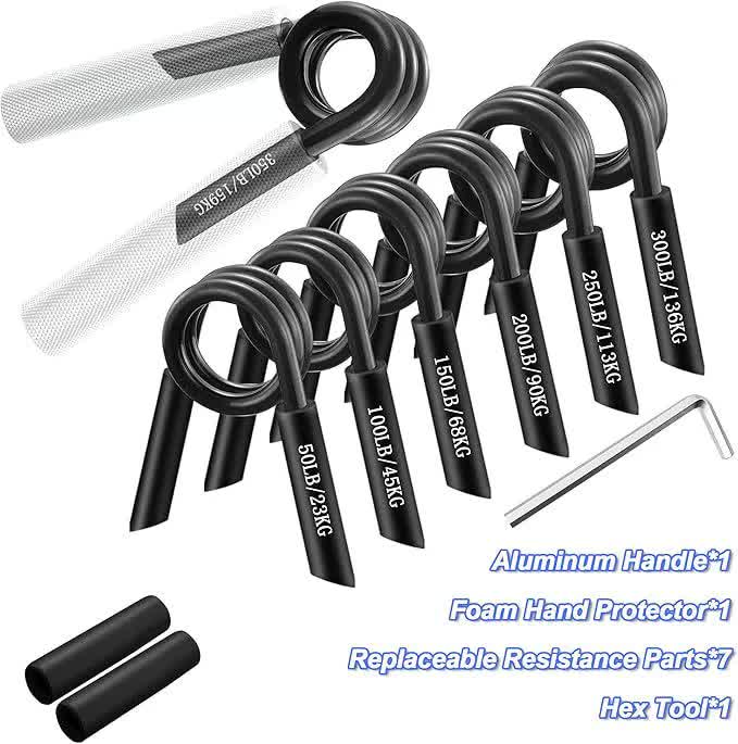 7-in-1 Aluminum Metal Grip Strength Trainer Set with Adjustable Resistance - Wrist, Finger, and Arm Exercise 50LB-350LB