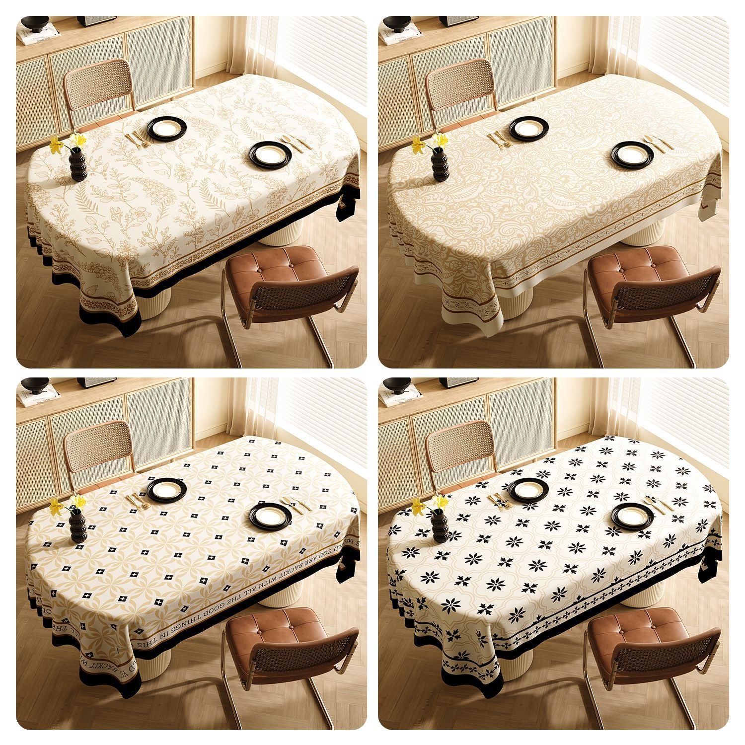 Style B Black And Off White Premium PVC Tablecloth - Oil & Water Resistant Table Cover for Dining Tables (120 x 180 cm)