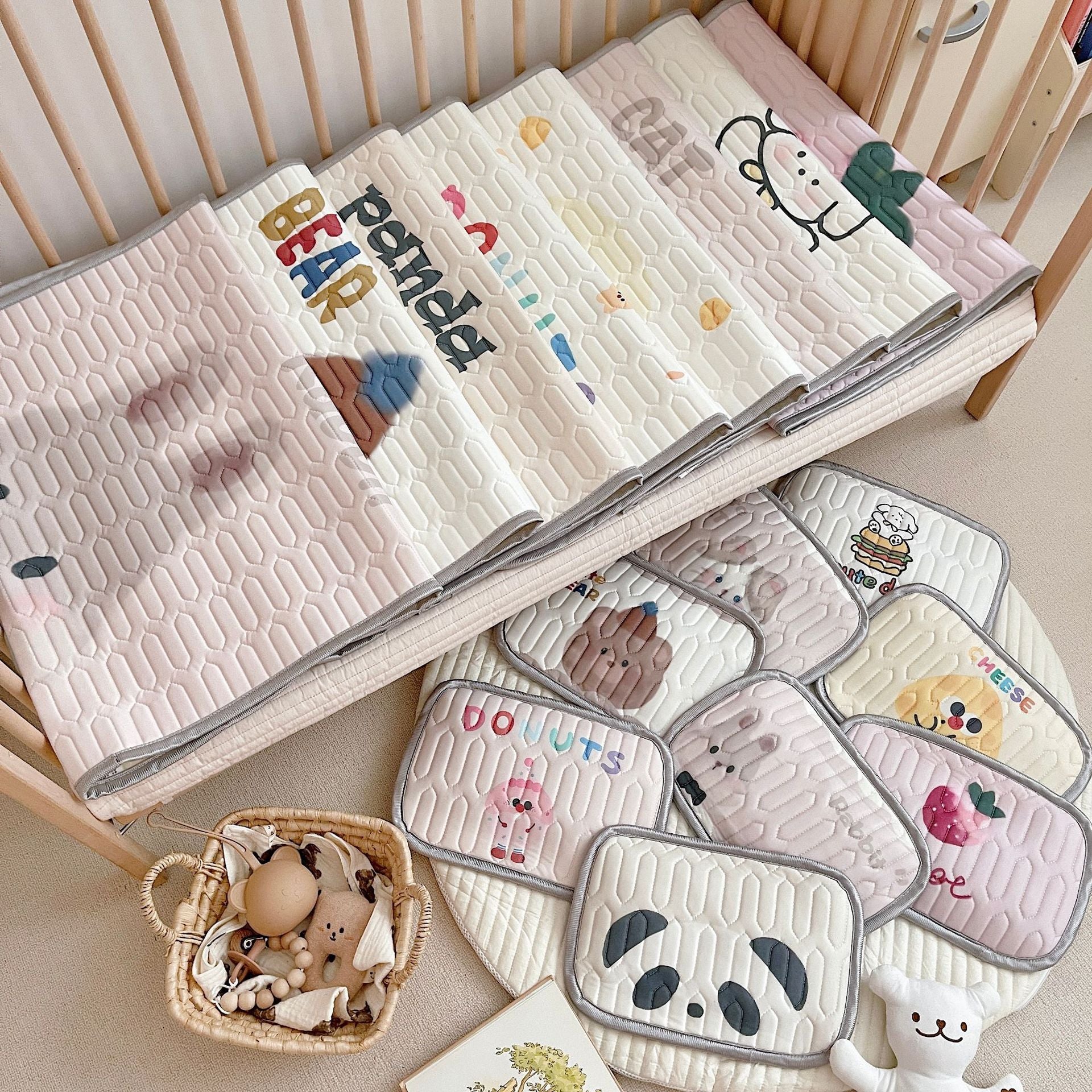 Cute Cat Pattern 2 Piece Set Kids Cooling Pad Set - 60x120cm Cartoon Latex Mattress Protector, Pillow