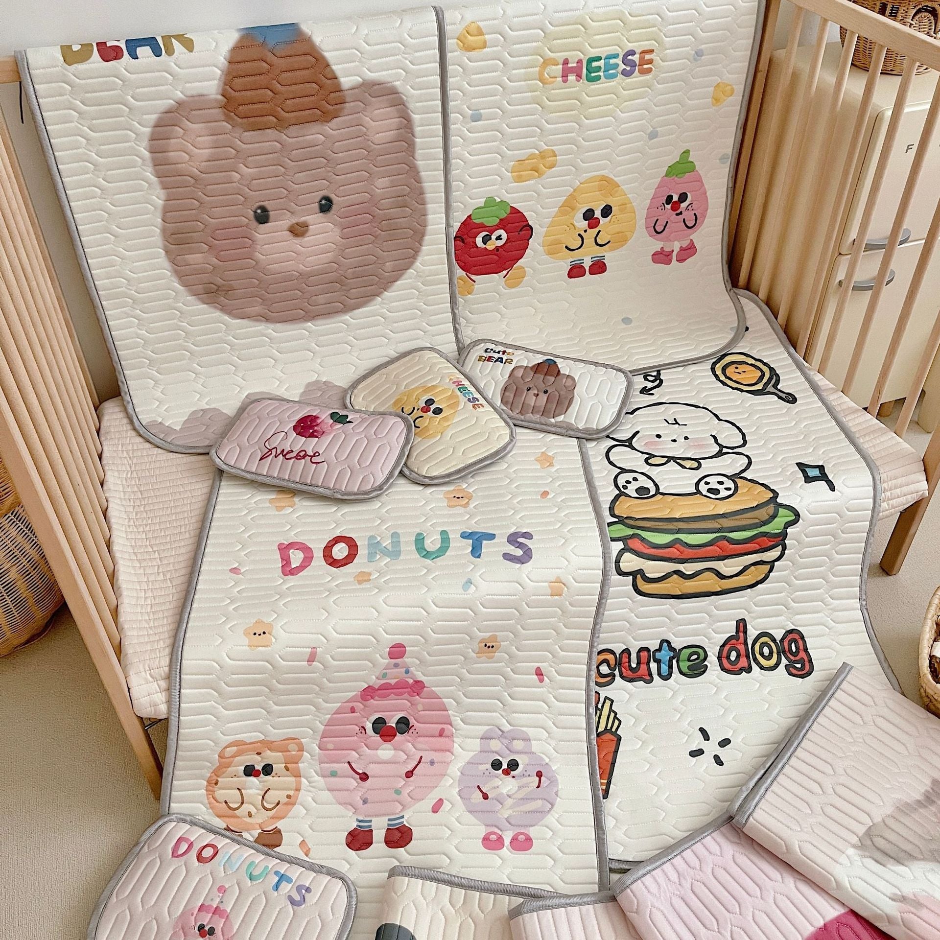 Cute Cat Pattern 2 Piece Set Kids Cooling Pad Set - 60x120cm Cartoon Latex Mattress Protector, Pillow