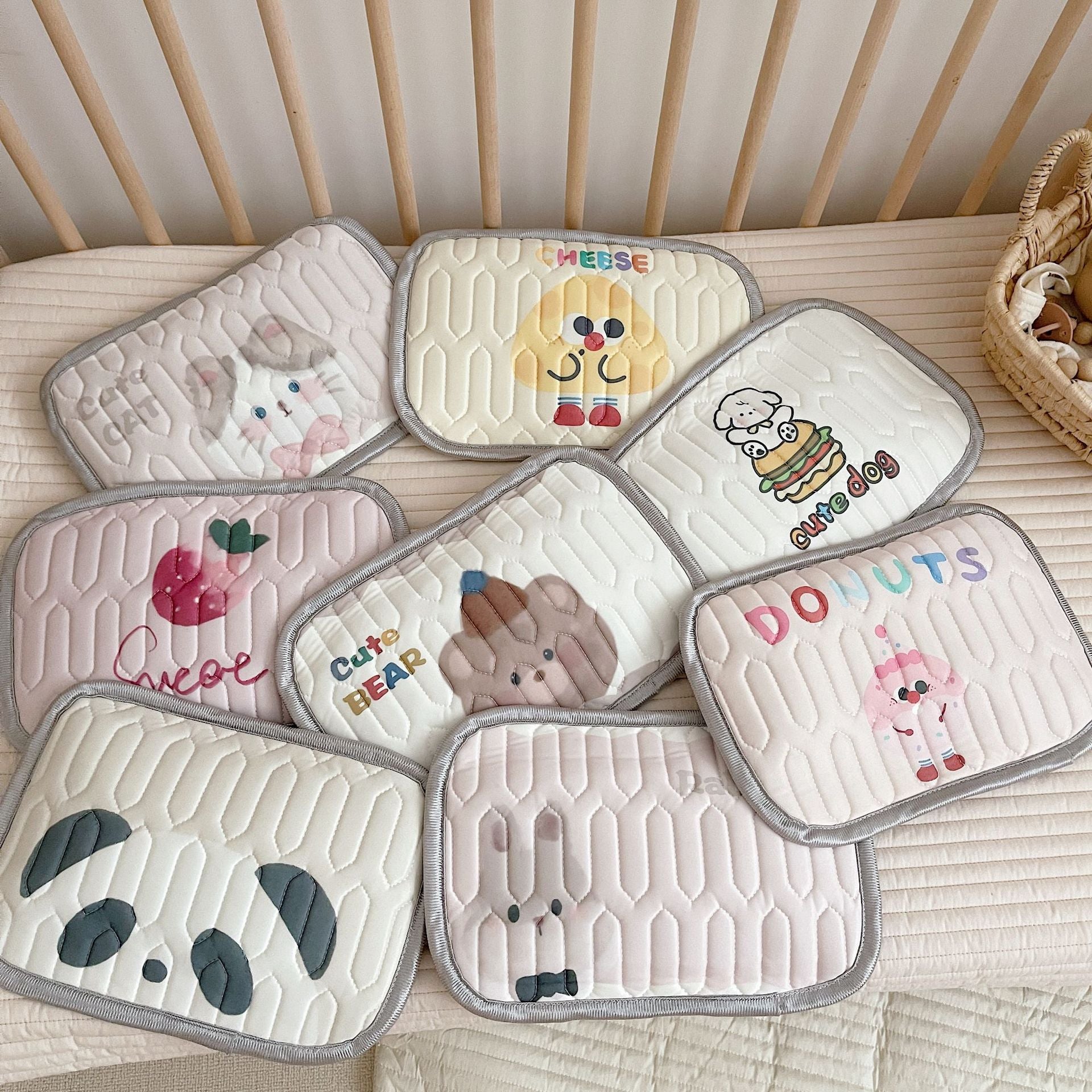 Cute Cat Pattern 2 Piece Set Kids Cooling Pad Set - 60x120cm Cartoon Latex Mattress Protector, Pillow