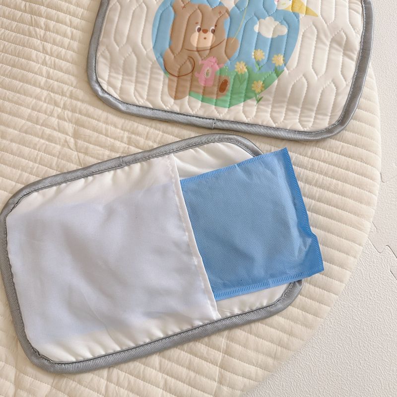 Cute Cat Pattern 2 Piece Set Kids Cooling Pad Set - 60x120cm Cartoon Latex Mattress Protector, Pillow