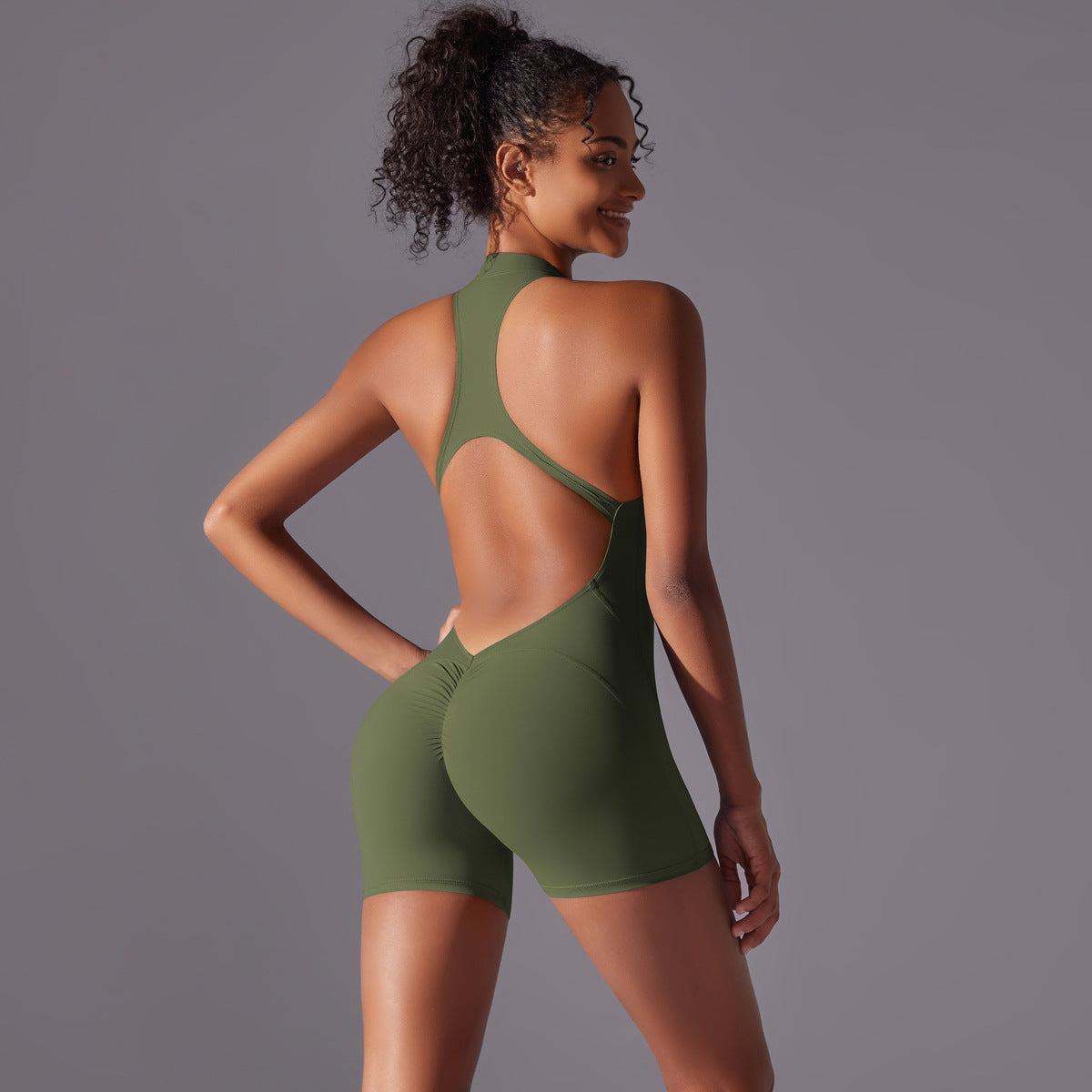 Size XL Olive Green High-Impact Seamless Bodysuit - Nude Feel Yoga & Fitness Romper