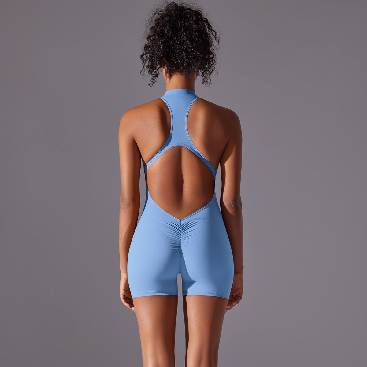 Size M Light Blue High-Impact Seamless Bodysuit - Nude Feel Yoga & Fitness Romper