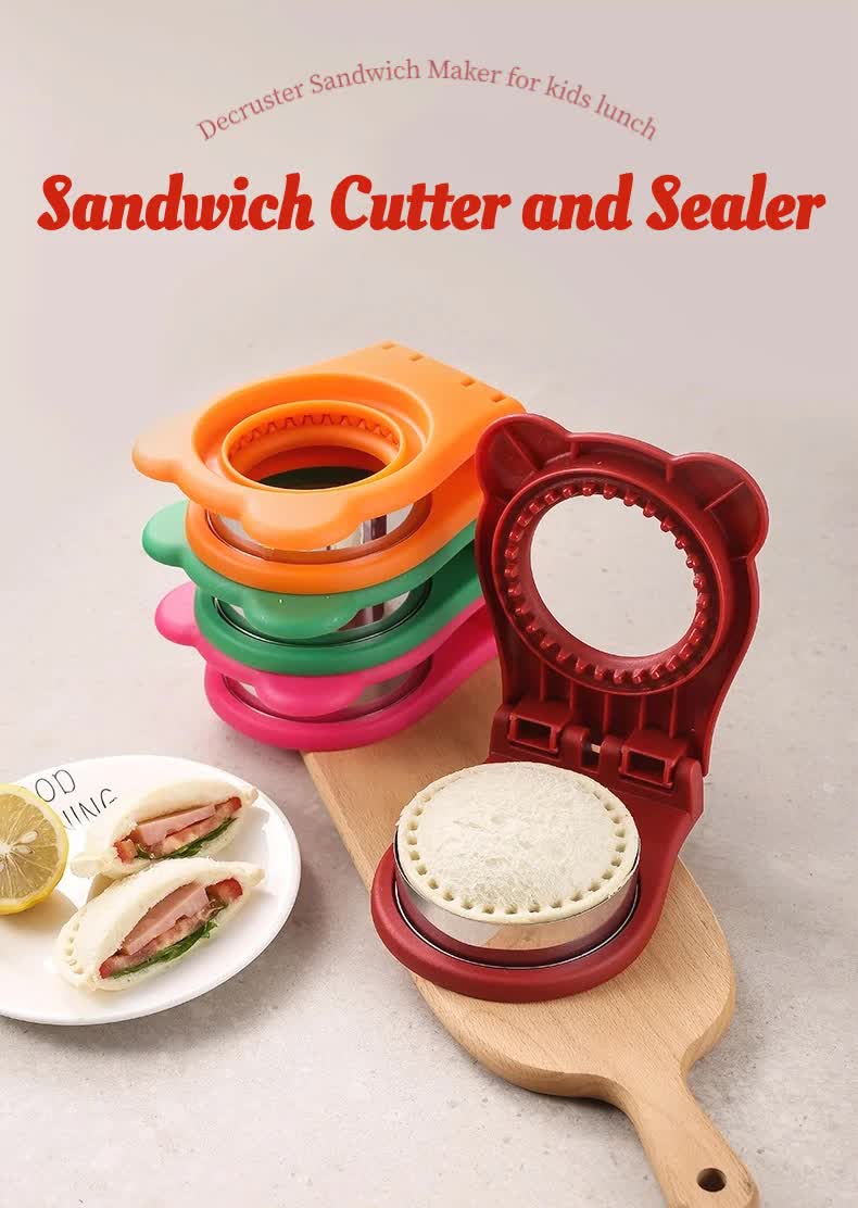 3 Pcs Green Round Sandwich Sealer & Cutter - Safe Hand Guard Design, DIY Pocket Bread Mold