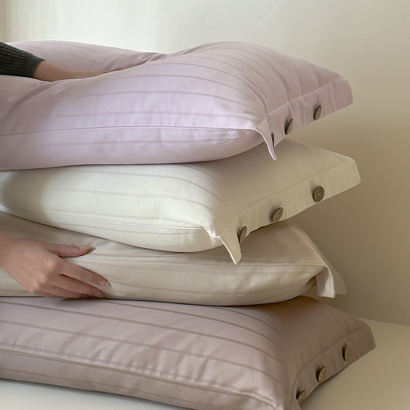 White Wide Stripes Long Staple Cotton Sateen Pillowcase Set - Jacquard Striped, Pure Cotton, 48x74cm Pair