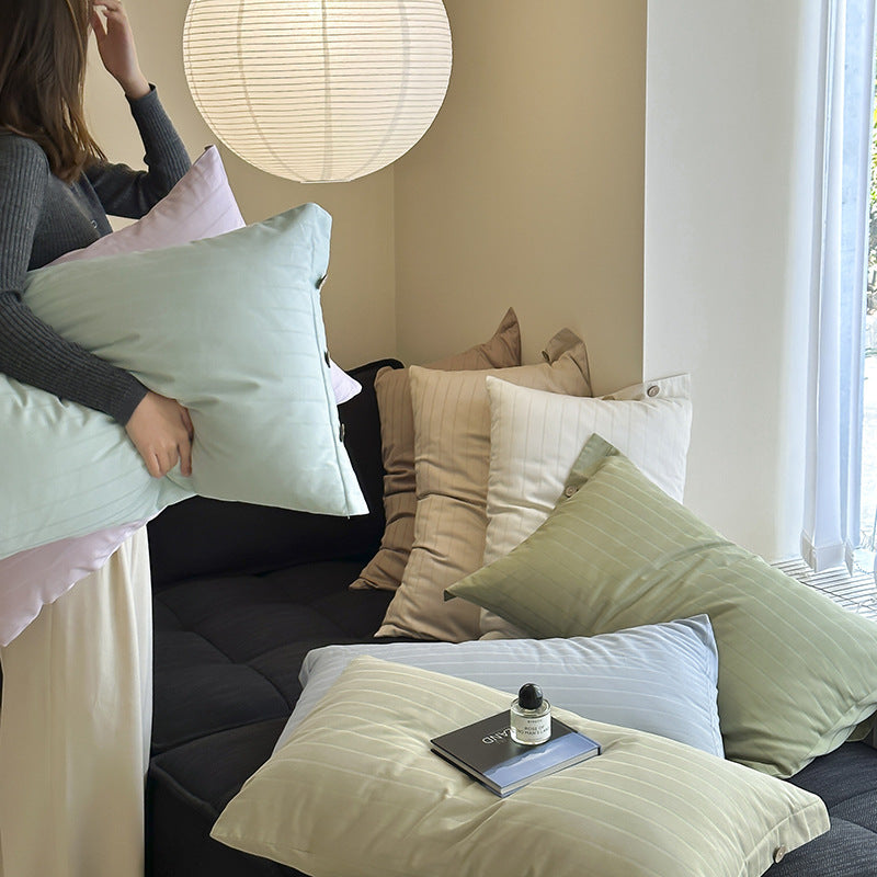White Wide Stripes Long Staple Cotton Sateen Pillowcase Set - Jacquard Striped, Pure Cotton, 48x74cm Pair