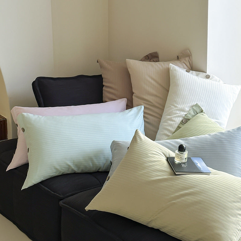 White Wide Stripes Long Staple Cotton Sateen Pillowcase Set - Jacquard Striped, Pure Cotton, 48x74cm Pair