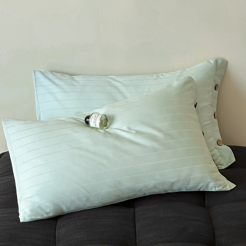 Bright Green Wide Stripes Long Staple Cotton Sateen Pillowcase Set - Jacquard Striped, Pure Cotton, 48x74cm Pair